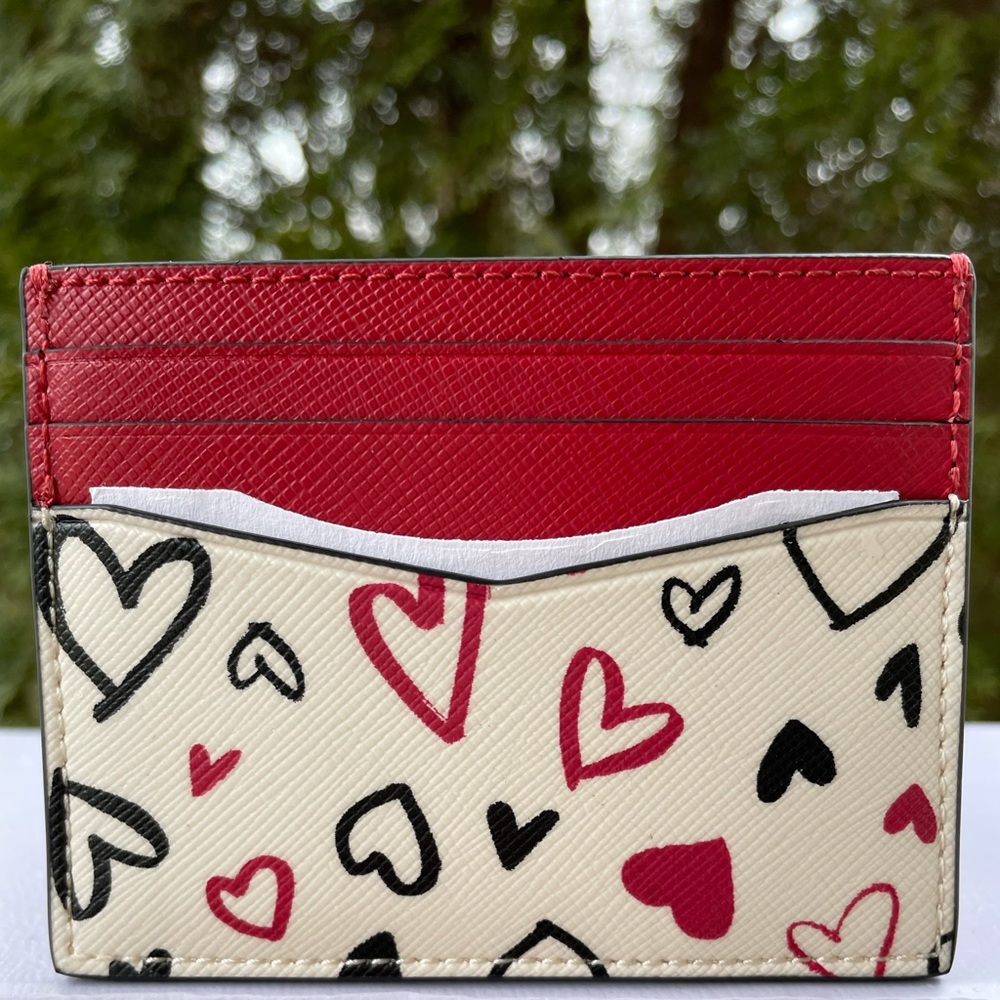 NWT!♠️❤️KATE SPADE RED & BLACK HEARTS SCRIBBLE PRINT CARD CASE! - Picture 3 of 6